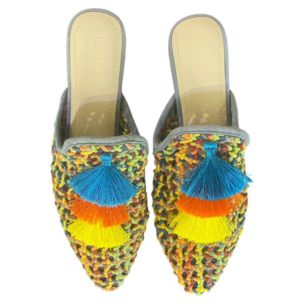 Rag & Co [MELANIE] Multi Colored Tassel Woven Flat Mule - Picture 2 of 5